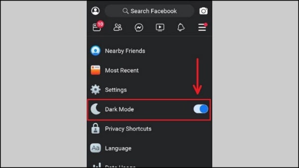 Bật Dark Mode Facebook Lite