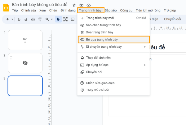 Cách ẩn Slide trên Google Slides cách 2 Cách ẩn Slide trên Google Slides cách 2